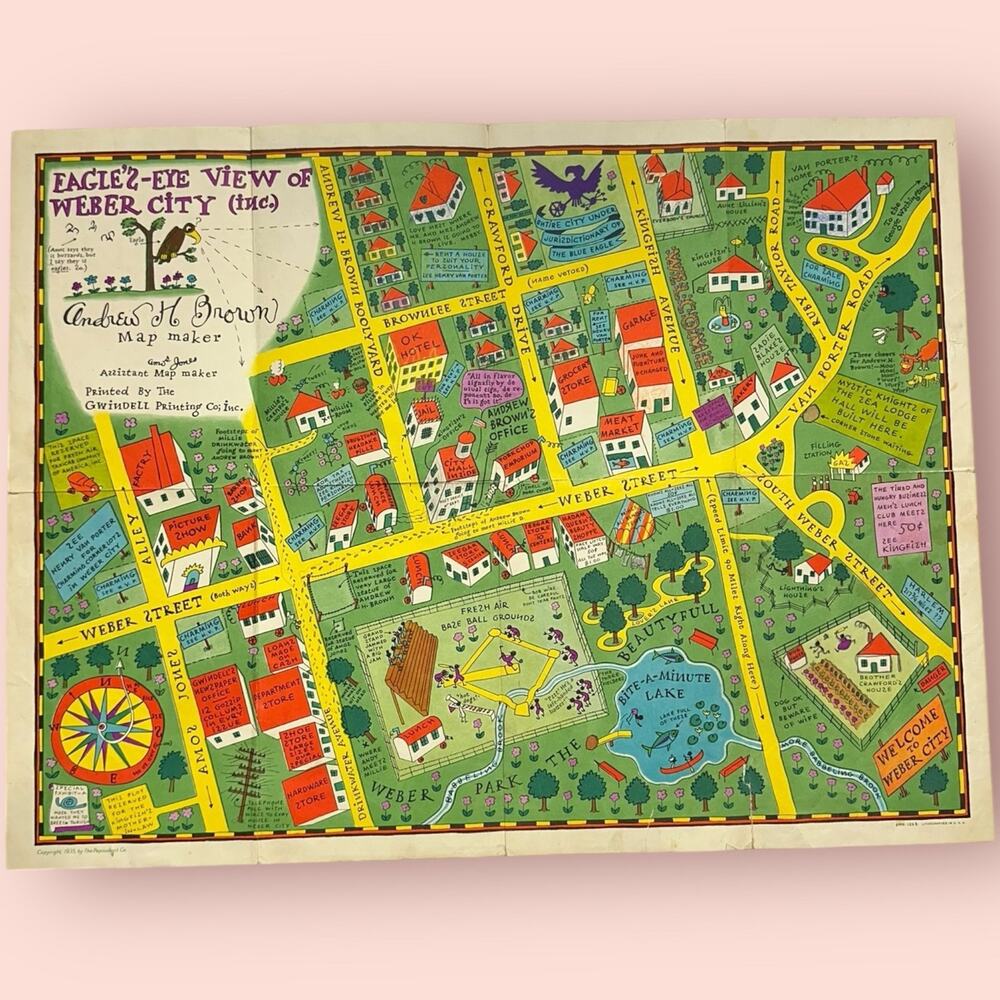 VINTAGE  AMOS & ANDY 1935 "EAGLES EYE VIEW OF WEBER CITY STREET MAP ~ PEPSODENT